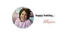 a woman smiling with the words happy baking on her face and an image of herself