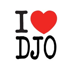 the word i love dj written in black and red on a white background with a heart