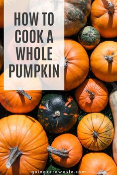 pumpkins with the words how to cook a whole pumpkin on top in white overlay