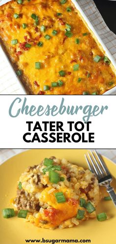 cheeseburger tater tot casserole on a yellow plate