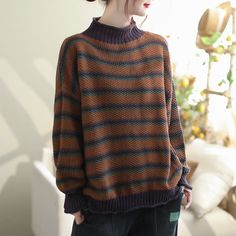 Details: Gender: Women Item Type: Cardigan Material: Cotton, Acrylic Season: Spring, Autumn Pattern: Stripe Style: Casual, Loose, Retro Waist Type: Elastic Waist Size: One Size Length: 63.00 cm/ 24.80 " Bust: 120.00 cm/ 47.24 " Sleeve: 72.00 cm/ 28.35 " Casual Knitted Fall Sweater, Knitted Long Sleeve Tops For Fall, Casual Brown Knitted Cardigan, Brown Knit Casual Cardigan, Brown Knitted Casual Cardigan, Casual Knit Sweater For Layering, Casual Knitting Sweater For Layering, Stripe Cardigan, Autumn Pattern