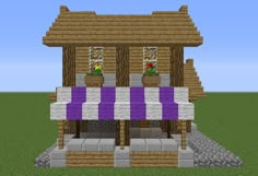 an image of a house made out of minecraft blocks with purple and white stripes