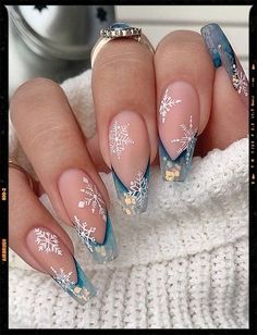 Her Nails, Snowflake Nails, Blue Nail, Winter Nail Art, Festival Nails