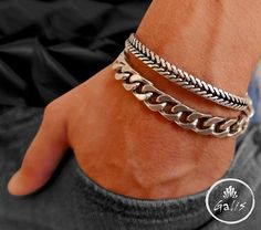 Men's Stainless Steel Thick Cuban Link Heavy Chain Bracelet Set Silver Cuff Jewelry for Men ----------------------------------------------- Bold masculine design for gents who want to stand from the crowd. Chunky men's silver chain bracelet set made of stainless steel. You will receive two thick heavy chain bracelets, which vary in chain link styles and perfectly complement each other. Item will arrive in a pretty gift wrap, ready to give, with my brand logo. For more men's bracelet sets click t Mens Bracelet Set, Masculine Jewelry, Mens Cuff Bracelets, Mens Chain Bracelet, Cuban Link Bracelet, Stainless Steel Bracelet Men, Mens Silver Jewelry, Bracelet Set Silver, Bracelet Sets