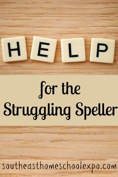 the words help for the struggling speller spelled with scrabble blocks