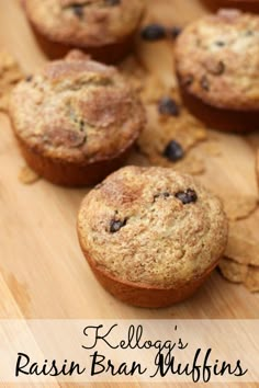 muffins with raisins and chocolate chips on a cutting board