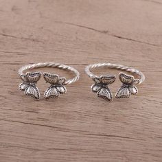 Twisted Toe Rings with Butterfly Accents from India (Pair) - Butterfly Meeting | NOVICA Indian Mehndi, Unique Engagement Rings Rose Gold, Sterling Silver Toe Rings, Anklet Designs, Silver Jewellery Indian, Silver Toe Rings, Unique Diamond Rings