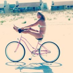 Bicycle Girl, Biker Girl, Scooters, At The Beach, Motorcycles, The Beach