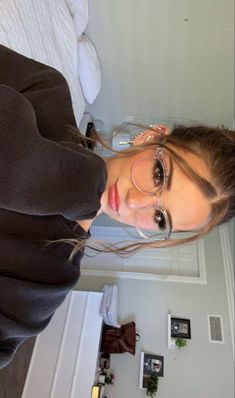 brooke monk Brooke Monk With Glasses, Messy Bun And Glasses Aesthetic, Brooke Monk Glasses, Brooke Monk Earrings, Brooke Monk Piercing, Brook Monk Ear Piercing, How To Style Glasses, Clear Glasses Outfit, Glasses Inspo Women