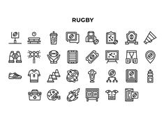 the rugby icon set is shown in black and white, with different symbols on it