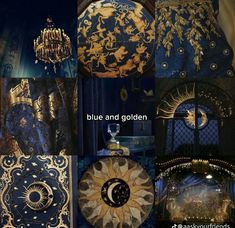 there are many different pictures of blue and gold