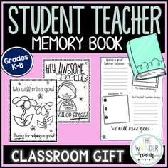 the student teacher memory book is shown with text and pictures on it, including an image of