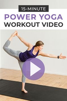 a woman doing yoga with the words 15 minute yoga sculpt workout video