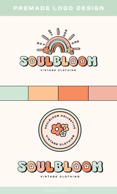 the logo for soul bloom is shown in three different colors and font styles, including an orange