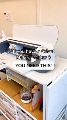 a white desk with drawers and an open drawer on top that says, if you have a giftut maker 3 you need this