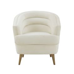 a white chair with wooden legs on a white background