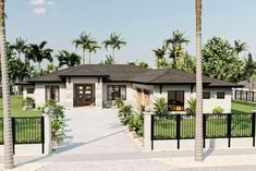 this is an artist's rendering of the front entrance to a house in palm trees