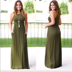 Olive Green Women Tank Pleated Boho Casual Plain Dress Fits True To Size S 4:6 M 8/10 L 12/14 Casual Khaki Maxi Dress, Casual Khaki Maxi Dress For Vacation, Summer Fitted Khaki Maxi Dress, Fitted Khaki Maxi Dress For Summer, Fitted Khaki Maxi Dress, Khaki Maxi Length Summer Dress, Sleeveless Olive Maxi Dress For Spring, Long Dress Casual Summer, Plain Dress Casual