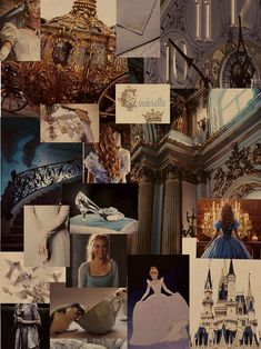 the collage has many pictures of princesses in their dresses and tiaras on them