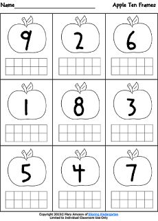 an apple ten frames worksheet with numbers