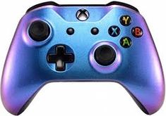 a close up of a blue controller on a white background