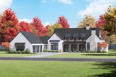 this is an artist's rendering of a house in the country style with lots of windows