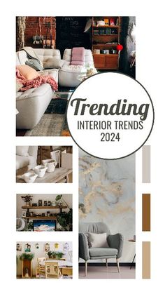 the front cover of trending interior friends magazine, with photos of furniture and accessories