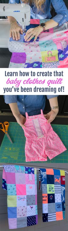 a woman is using a sewing machine to sew on some fabric and the words learn how to create that baby clothes guide you've been dreaming of