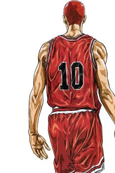 a drawing of a basketball player with the number ten on his jersey and red hair