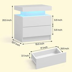 an image of a bathroom vanity with drawers and lights on the top, measurements for each drawer