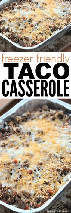 two pans filled with taco casserole sitting on top of a table