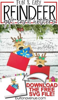 reindeer gift card holders with the text fun and easy crafts for christmas