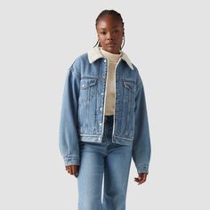 Our '90s Faux Shearling Trucker Jacket makes an outfit. You'd be hard-pressed to find a jacket with an easier shape, more versatile weight or inherent sense of cool. Bonus: This throwback cut features a pitched silhouette for a distinctly ‘90s feel and is lined with ultra cozy faux shearling. Sherpa Trucker Jacket, Sherpa Denim Jacket, Xmas 2024, Target Clothes, Levis Jacket, Straight Crop Jeans, Levis Women, Trucker Jacket, Denim Jackets