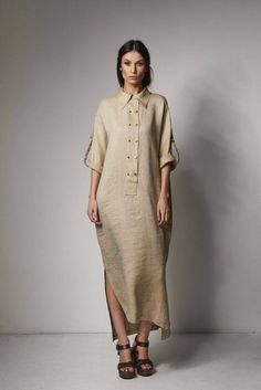 Embrace effortless sophistication with our Modern Long Linen Dress, designed to provide both style and comfort. Crafted from high-quality linen, this dress offers a breathable, lightweight feel perfect for any occasion. Sleek, minimalist lines with a modern silhouette that flatters all body types. 100 % linen, Made in Italy Oversized Beige Shirt Dress For Summer, Solid Linen Dress With Pockets, Linen Dress For Daywear, Solid Color Linen Dress For Daywear, Beige Linen Dress Solid Color, Beige Linen Solid Color Dress, Elegant Linen Dress With Pockets And Relaxed Fit, Elegant Relaxed Fit Linen Dress With Pockets, Elegant Shirt Dress With Pockets For Beach