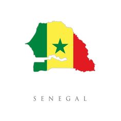 the flag and map of central african country, semegal on white background