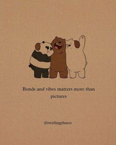 two bears are hugging each other with the caption bonds and vibes matters more than pictures