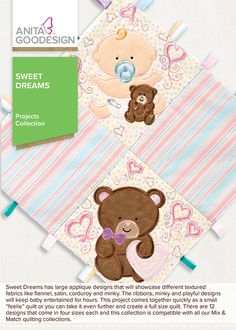 an ad for baby goods with teddy bears and hearts on it's sides, as well as the words sweet dreams