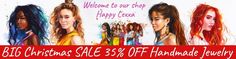 a group of beautiful women with long hair and christmas sale 35 % off handmade jewelry