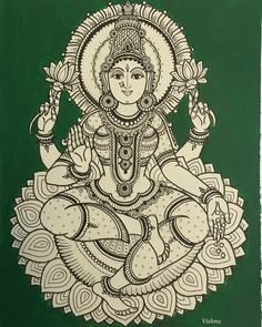 Kalamkari Saraswati Painting, Saraswathi Devi Drawing, Saraswati Devi Mandala Art, Saraswati Devi Painting, Saraswati Devi Art, Saraswati Sketch, Saraswati Devi Drawing