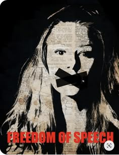 a woman's face with the words freedom of speech on it