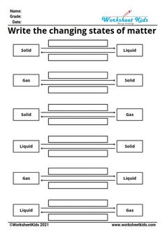 worksheet for the changing states of matter