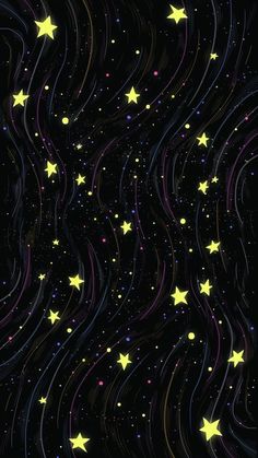 stars in the night sky with swirly lines