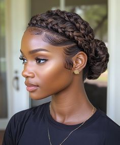 🔮 Glamorous Braids Updo Hairstyle: Sophisticated Braided Updo With Headband Look Classy Protective Hairstyles, Halo Braid Updo, Knotless Braids Updo Hairstyles, Braids With Headband, Braid Updo For Black Women, Duchess Braids, Braided Updo For Black Women, 30s Hairstyles, Long Relaxed Hair