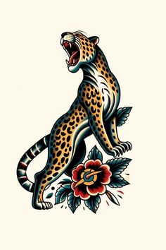 Tales in Ink: Jaguar Tattoos- #Ink #jaguar #Stories #Tattoos Check more at https://howcandothis.com/manstyle/tales-in-ink-jaguar-tattoos/ Traditional Vulture Tattoo, Tattoo Meaning Strength, Traditional Tiger Tattoo, Jaguar Tattoo, Traditional Tattoo Flowers, Leopard Tattoos, Tattoo Apprenticeship, Occult Tattoo, Tattoo Old School