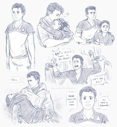 some sketches of people and their babies