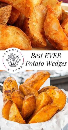 the best ever potato wedges recipe is shown in this collage with two pictures