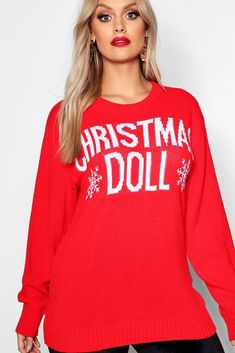 Plus size "Christmas Doll" sweater for your ugly sweater party!  A simple ugly Christmas sweater that will have you looking cute in red, plum, or blush colors #ad #uglysweaterparty #sweaters #Christmassweater #Christmasoutfits #uglysweater Doll Sweater, Plus Size Christmas, Red Plum, Ugly Sweater Party, Resort Dresses, Mens Clothes