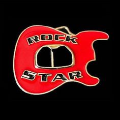 This funky belt buckle is shaped like a guitar and doubles as a beer bottle opener - perfect for any rock star! Belt Buckle Size: 2.25 X 3 inches (metric 5.5 x 8 cm) Buckle fits strap 1.75 inches (4.5cm) Guitar Shaped Bottle Opener, Rock Star Guitar, Guitar Belt, Star Guitar, Star Belt, Cool Belt Buckles, Red Guitar, Nissan Logo, Metal Bottles