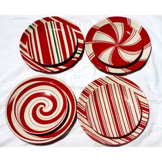 Candy Cane Style Plates (Set of 4) Image 1 Christmas Stripes, Red Plates, Peppermint Candy Cane, Christmas Dishes, Christmas Tablescapes, Christmas Plates, Plates Set, Christmas Candy Cane, Candy Canes