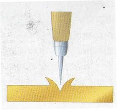 an image of a drill being used to cut through the side of a piece of paper